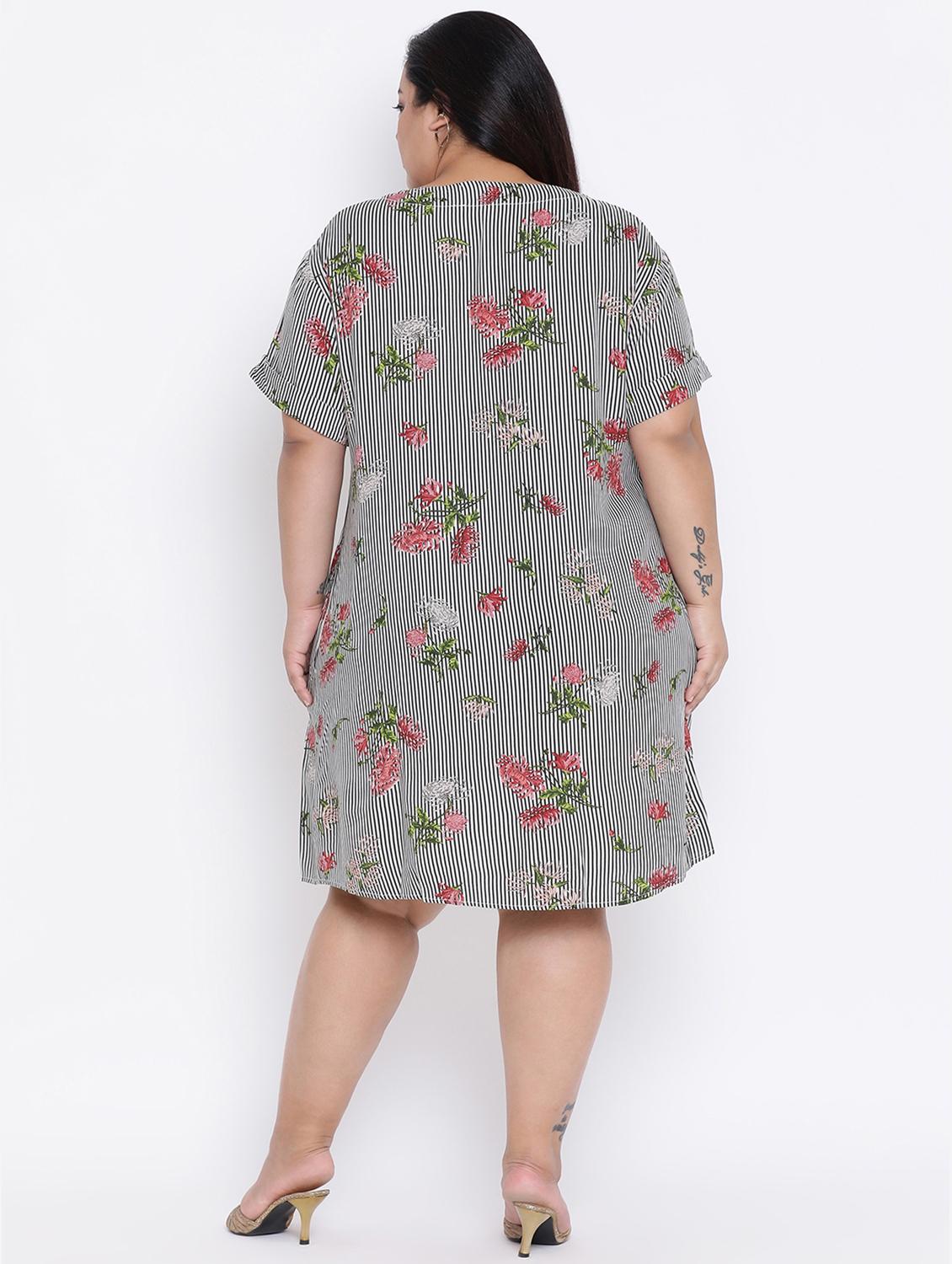 v neck striped a-line plus dress - 16506785 - Zoom Image - 3