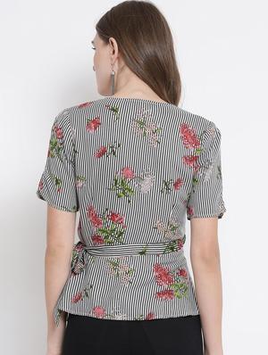 tie knot overlap neck floral top - 16506814 - Standard Image - 3