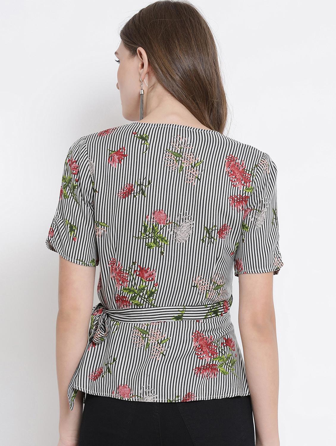 tie knot overlap neck floral top - 16506814 - Zoom Image - 3