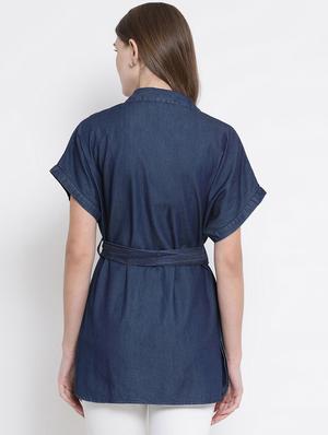 tie knot front denim tunic - 16506848 - Standard Image - 3