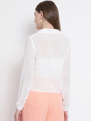 knotted hem solid shirt - 16506863 - Standard Image - 3