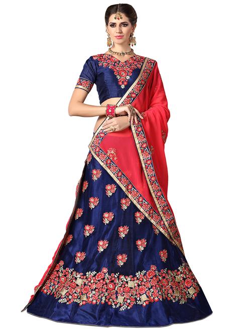 floral embroidered flared lehenga - 16508030 - Standard Image - 1