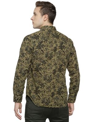 olive green floral print casual shirt - 16508636 - Standard Image - 3