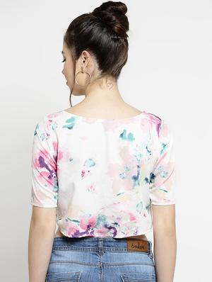 boat neck printed crop top - 16508894 - Standard Image - 3