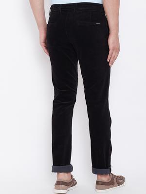 brown solid corduroy casual trouser - 16509404 - Standard Image - 3