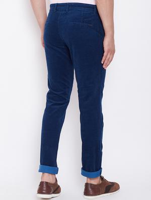 blue solid corduroy casual trouser - 16509408 - Standard Image - 3