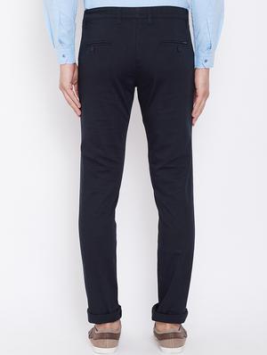 navy blue solid chinos - 16509417 - Standard Image - 3