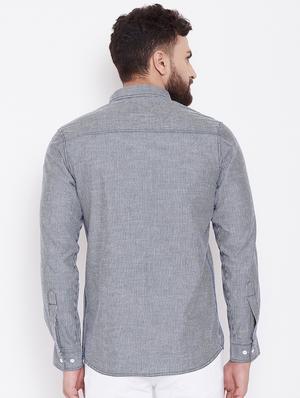 grey denim striped casual shirt - 16509420 - Standard Image - 3
