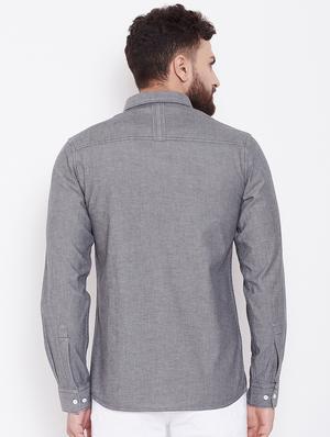 grey denim solid casual shirt - 16509421 - Standard Image - 3