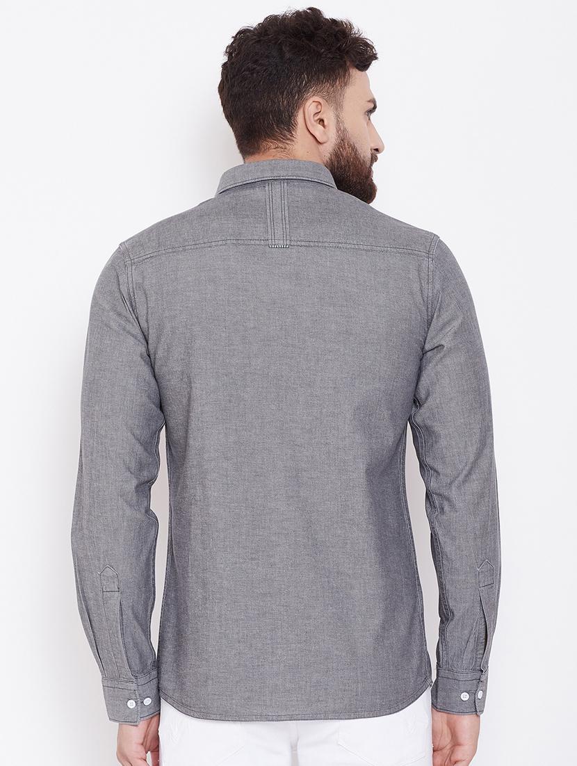 grey denim solid casual shirt - 16509421 - Zoom Image - 3