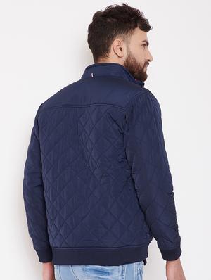 navy blue solid quilted jacket - 16509455 - Standard Image - 3