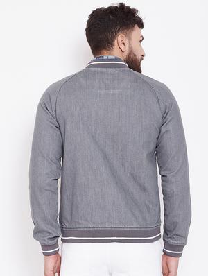 grey solid denim jacket - 16509456 - Standard Image - 3