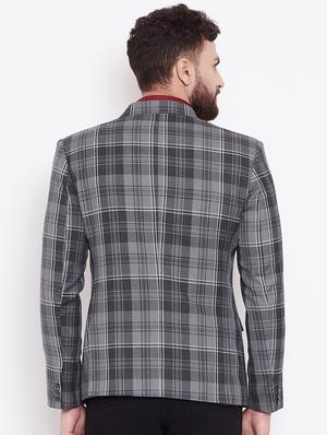 grey single breasted checkered casual blazer - 16509461 - Standard Image - 3