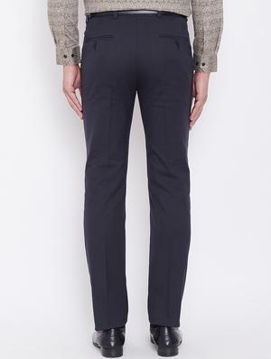navy blue textured flat front formal trouser - 16509471 - Standard Image - 3