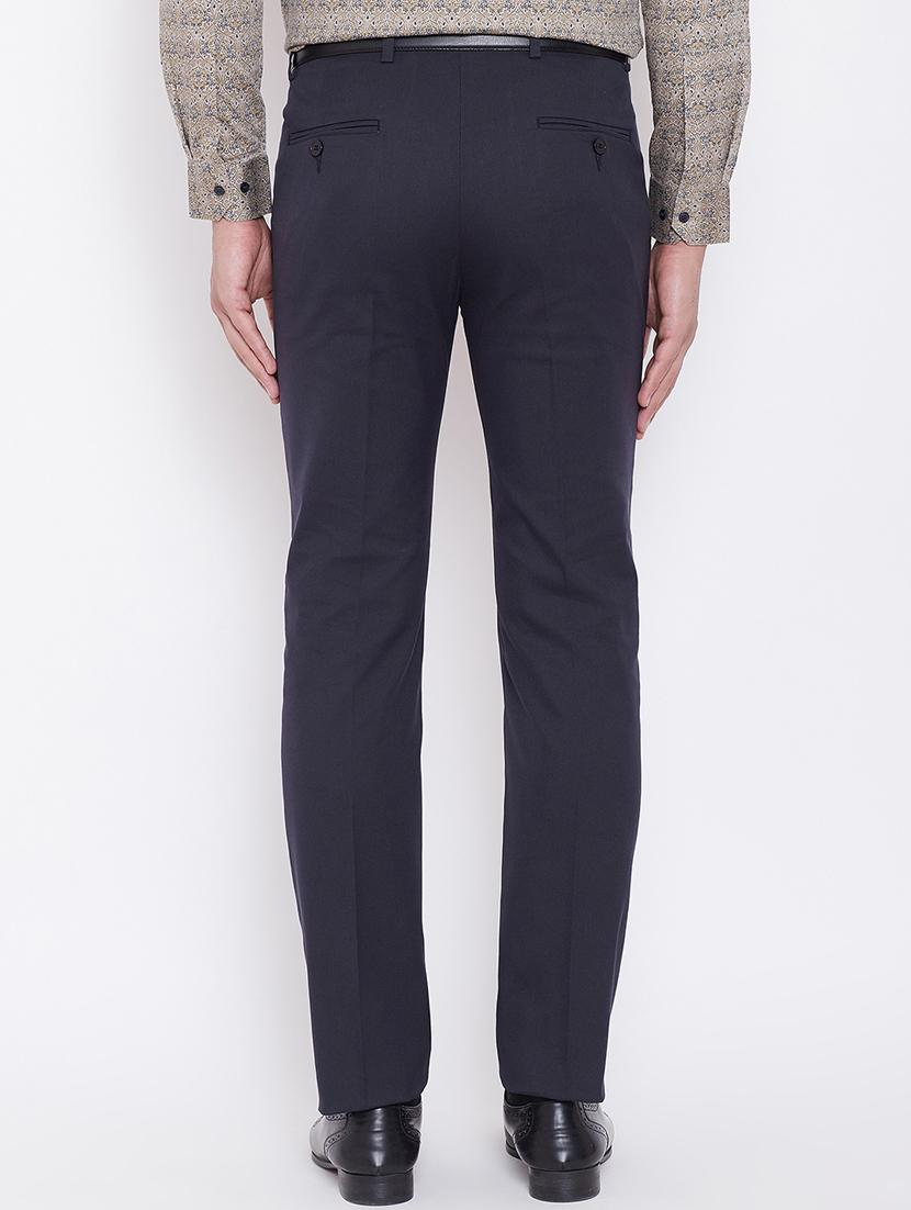 navy blue textured flat front formal trouser - 16509471 - Zoom Image - 3