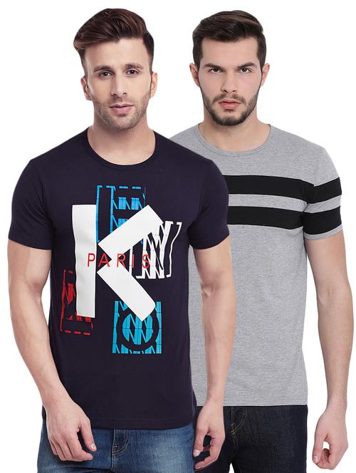 navy blue and grey printed combo t-shirts - 16509491 - Standard Image - 1