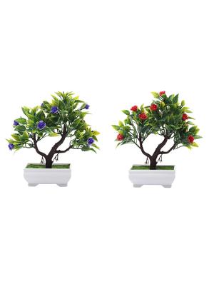 artificial 3 branch bonsai trees combo with shemrock leaves, red and dark purple roses - 16513458 - Standard Image - 3