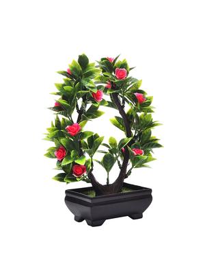 artificial u shaped bonsai tree with green leaves and pink roses - 16513468 - Standard Image - 3