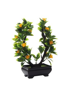 artificial u shaped bonsai tree with green leaves and yellow roses - 16513469 - Standard Image - 3