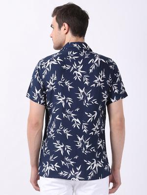 navy blue tropical printed casual shirt - 16515032 - Standard Image - 3
