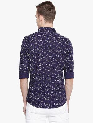 navy blue floral printed casual shirt - 16516637 - Standard Image - 3