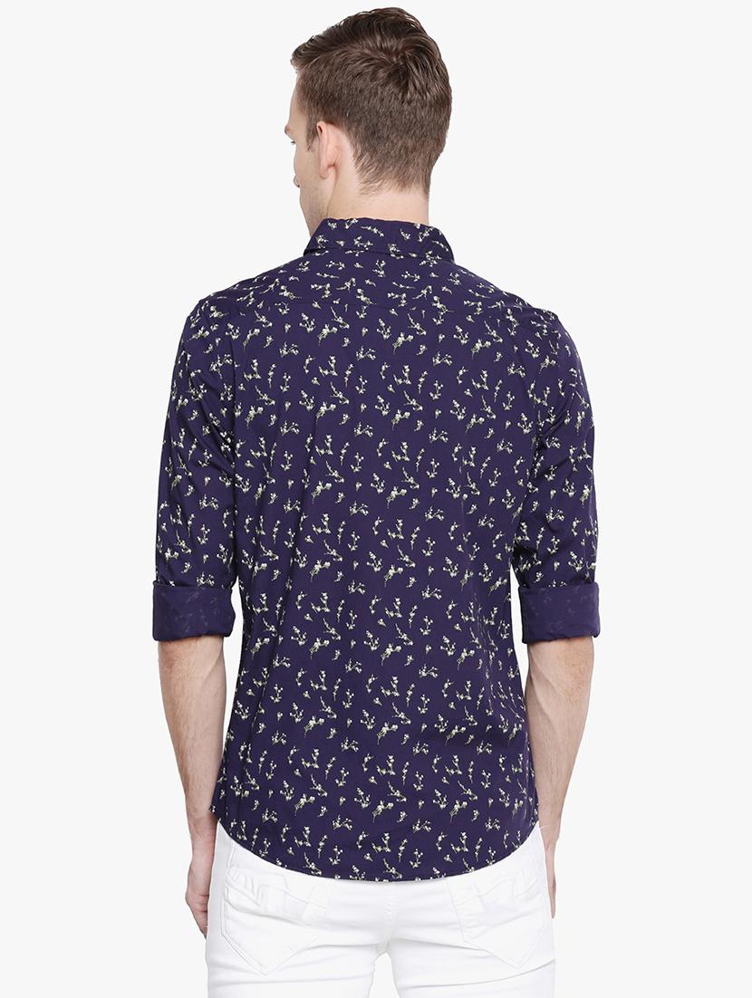 navy blue floral printed casual shirt - 16516637 - Zoom Image - 3