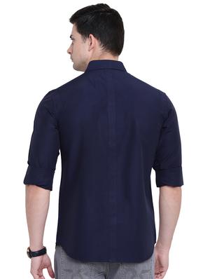 dark blue solid casual shirt - 16518023 - Standard Image - 3