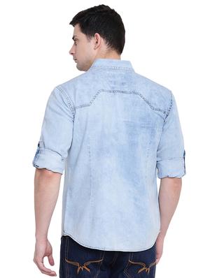 blue denim casual shirt - 16518054 - Standard Image - 3