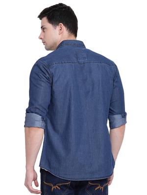 blue denim casual shirt - 16518063 - Standard Image - 3