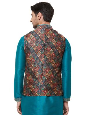 blue printed nehru jacket - 16518154 - Standard Image - 3