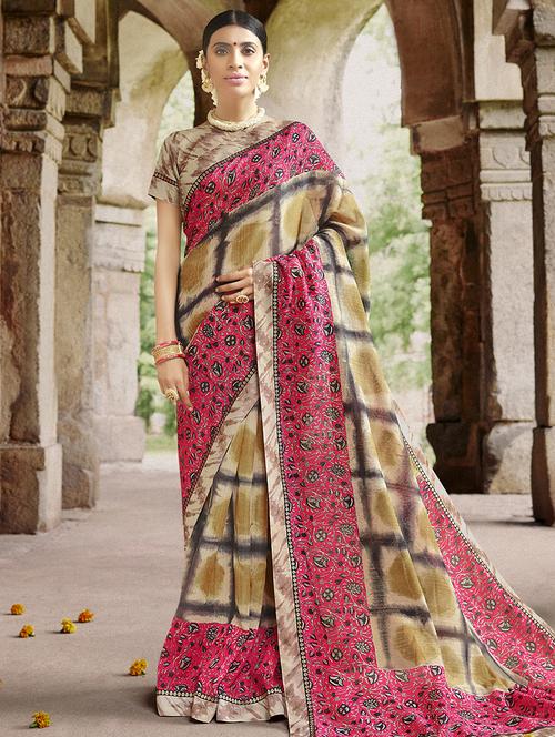 checkered printed saree with blouse - 16518352 - Very Small Image - 1