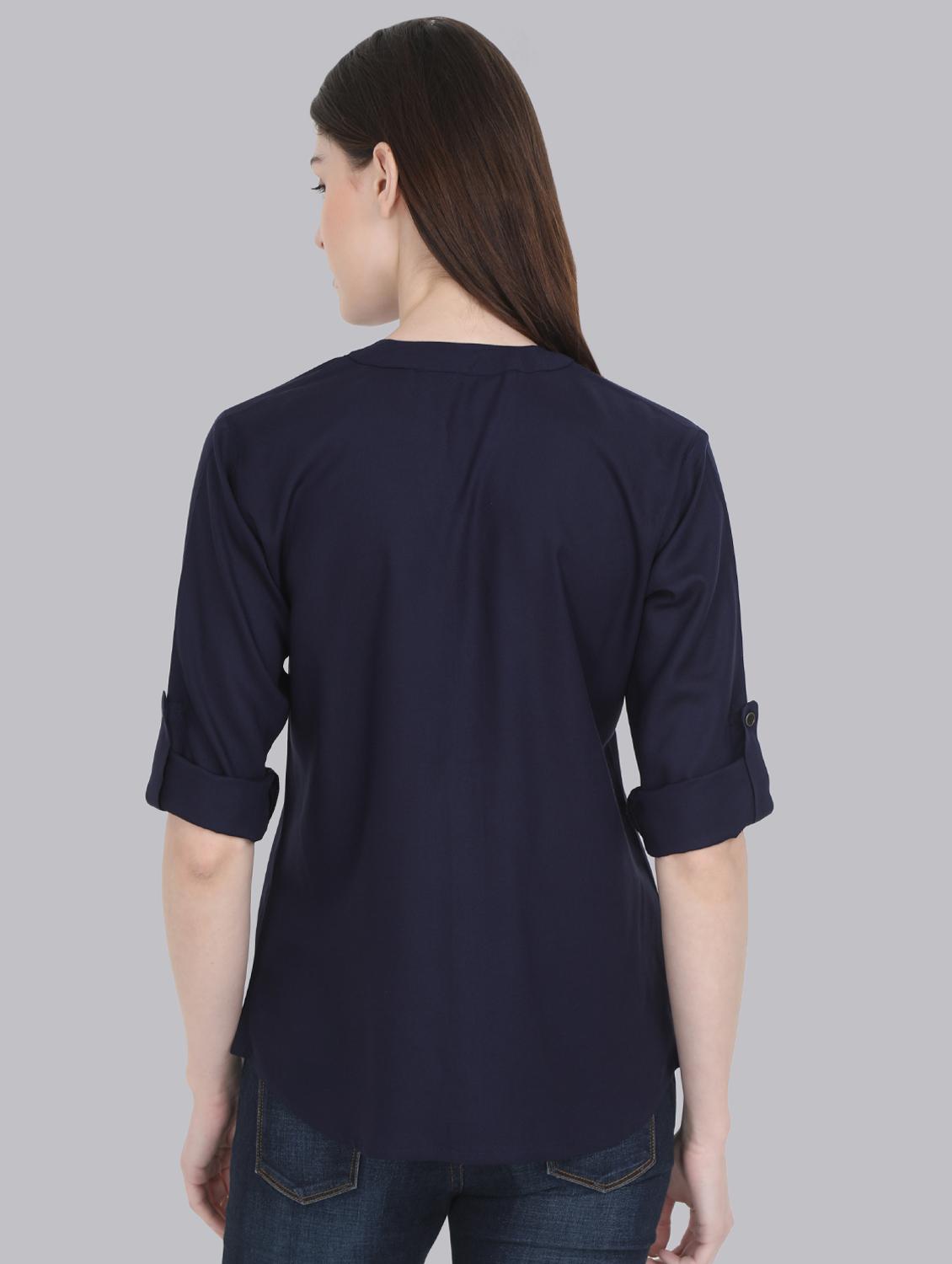 roll up sleeved mandarin neck shirt - 16519179 - Zoom Image - 3