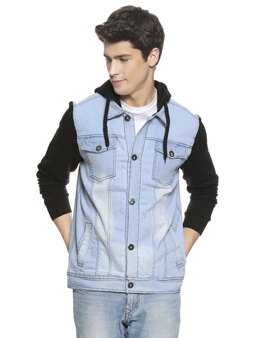 blue color block denim jacket - 16519222 - Very Small Image - 1