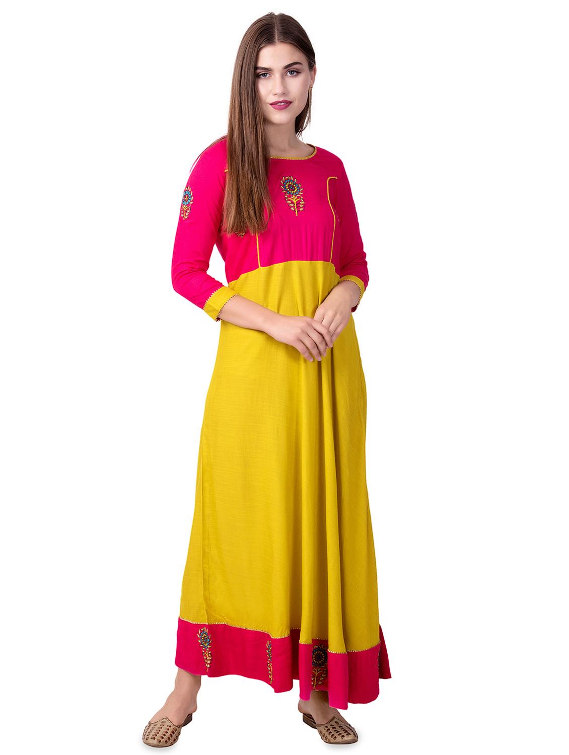 contrast color block a-line kurta - 16519531 - Zoom Image - 3