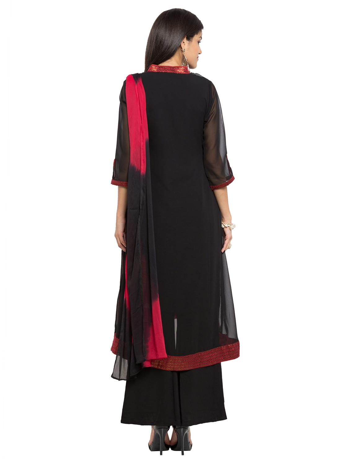 black georgette kurta palazzo set - 16521106 - Zoom Image - 3