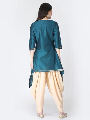 gota patti asymmetric kurta with salwar set - 16521686 - Standard Image - 3