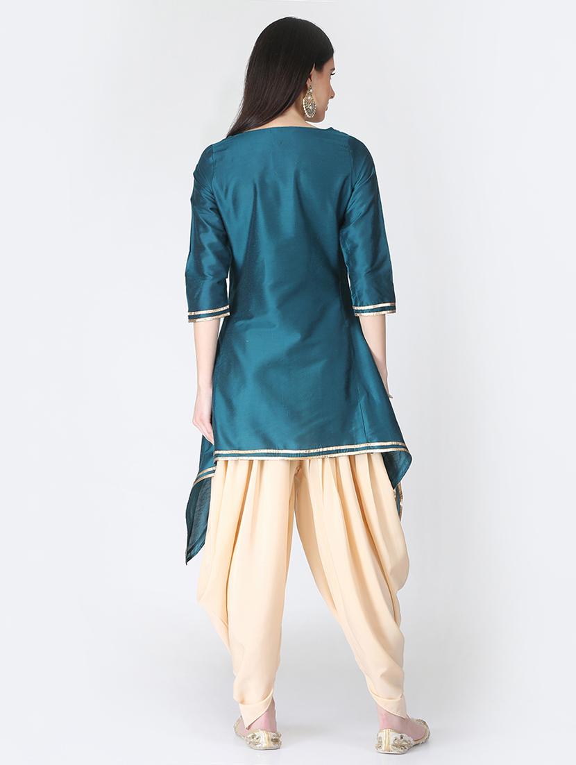 gota patti asymmetric kurta with salwar set - 16521686 - Zoom Image - 3