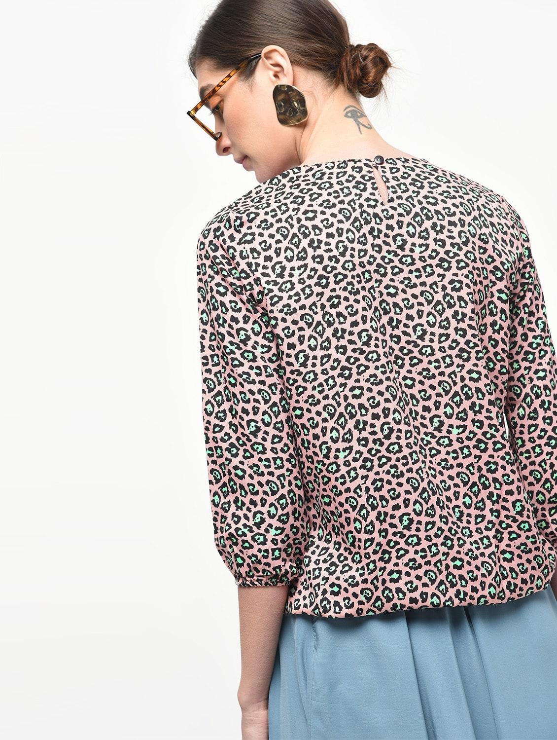 round neck animal print blouson top - 16523882 - Zoom Image - 3