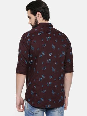 brown floral print casual shirt - 16523933 - Standard Image - 3