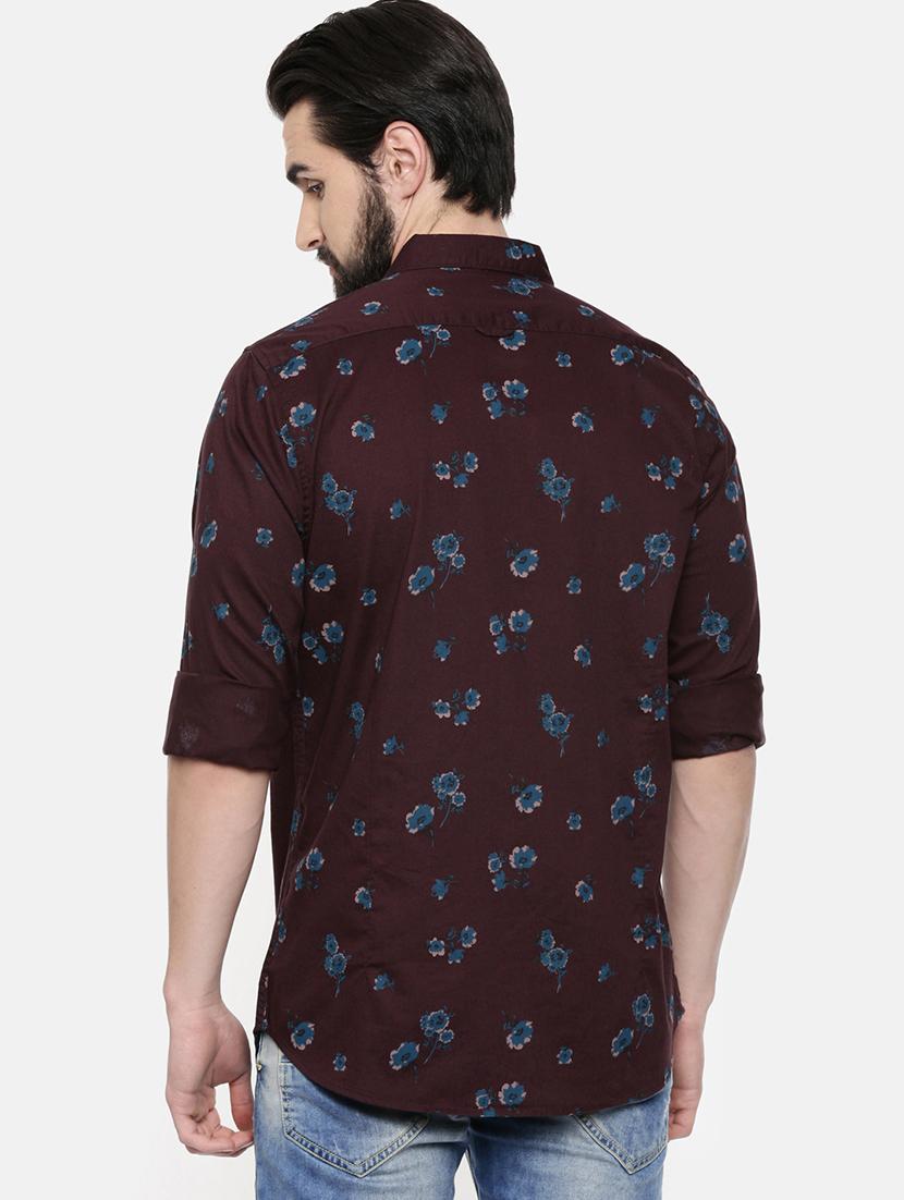 brown floral print casual shirt - 16523933 - Zoom Image - 3