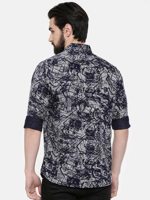 dark blue printed casual shirt - 16523945 - Standard Image - 3