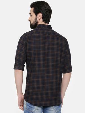navy blue checkered casual shirt - 16523955 - Standard Image - 3