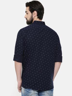 dark blue printed casual shirt - 16523958 - Standard Image - 3