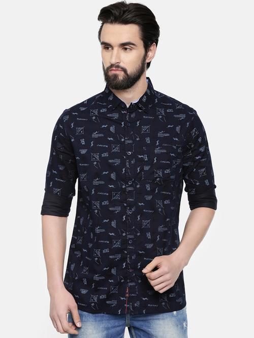dark blue printed casual shirt - 16523963 - Very Small Image - 1