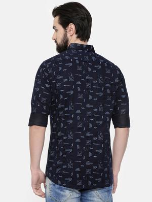 dark blue printed casual shirt - 16523963 - Standard Image - 3