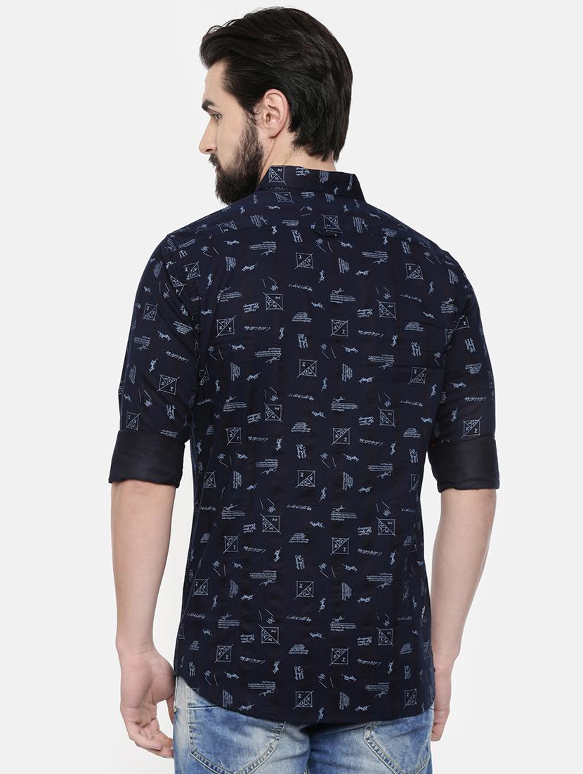 dark blue printed casual shirt - 16523963 - Zoom Image - 3