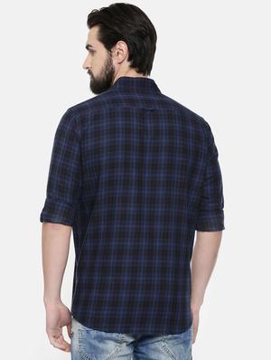 navy blue checkered casual shirt - 16523964 - Standard Image - 3