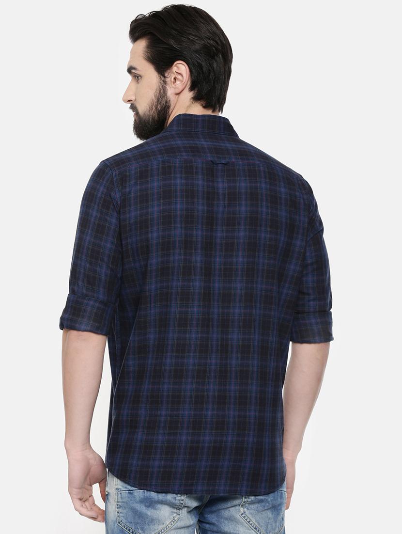 navy blue checkered casual shirt - 16523964 - Zoom Image - 3