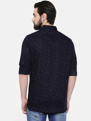 dark blue self design casual shirt - 16523966 - Standard Image - 3
