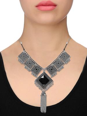 black metal statement necklace - 16524347 - Standard Image - 3